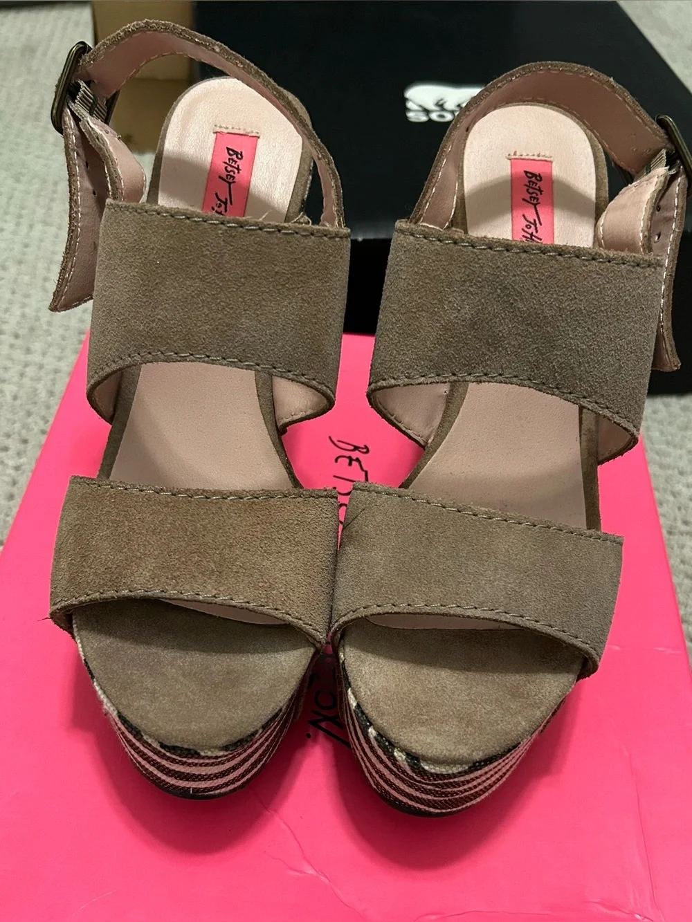 Betsey Johnson Taupe Suede Platform Sandals, worn once!